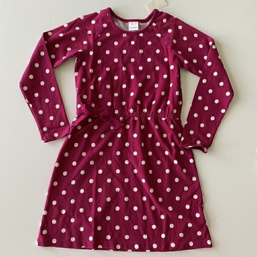 Nwt Hanna Andersson Mulberry Dotty Bow Girl Dress 8 Years